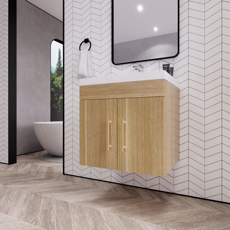 Foushee 29.53'' Single Bathroom Vanity with Acrylic Top, Champagne Oak, 24"