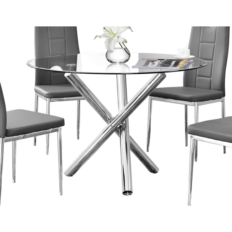 Tipler Round Glass Top Metal Base Dining Table