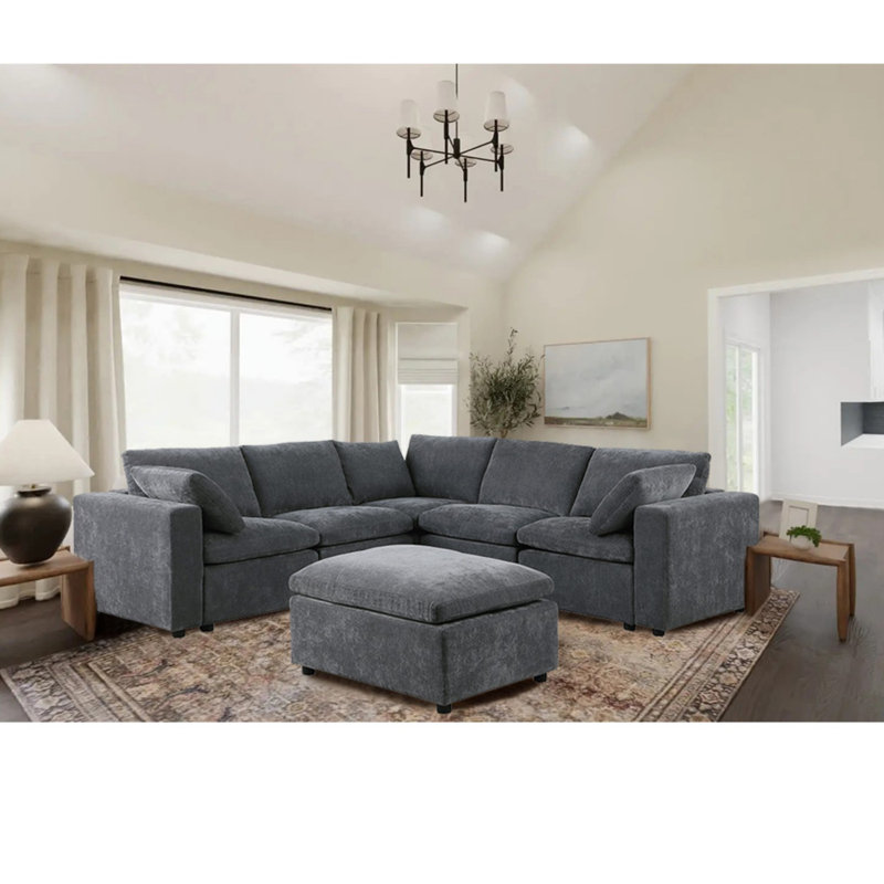 Canapé modulaire en L avec repose-pieds, canapé modulaire personnalisable, chenille et canapé 6 places Modern