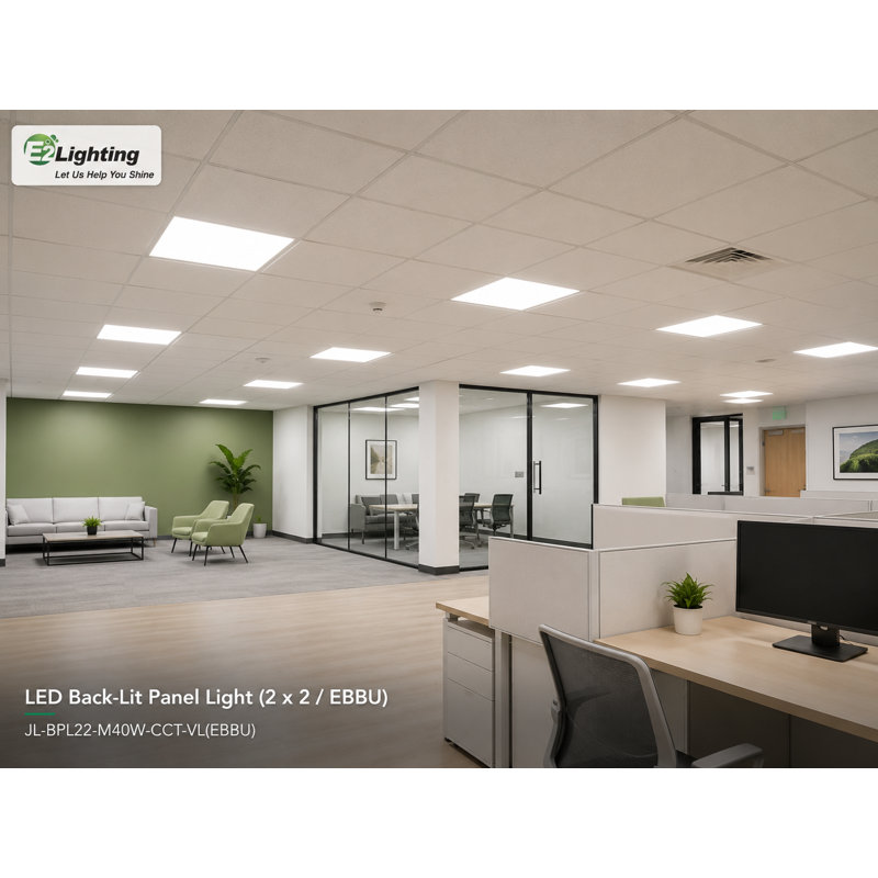 Panneau lumineux DEL intégré rétroéclairé E2 Lighting 2' x 2' à usage commercial avec batterie de secours, puissance et température de couleur sélectionnables (ensemble de 2)