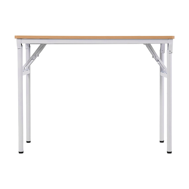 Folding Metal Frame Office Desk, Nature Wood/White, 75cm H x 100cm W x 40cm D