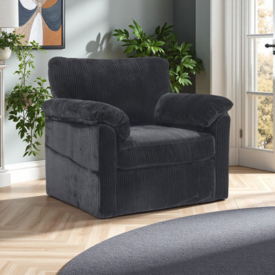 Fauteuil surdimensionné en velours côtelé pivotant de 33 pouces - Fauteuil rembourré moelleux pour le salon, la chambre à coucher, le bureau ou la chambre d'enfant - Fauteuil simple rotatif confortable idéal pour les petits espaces et les appartemen