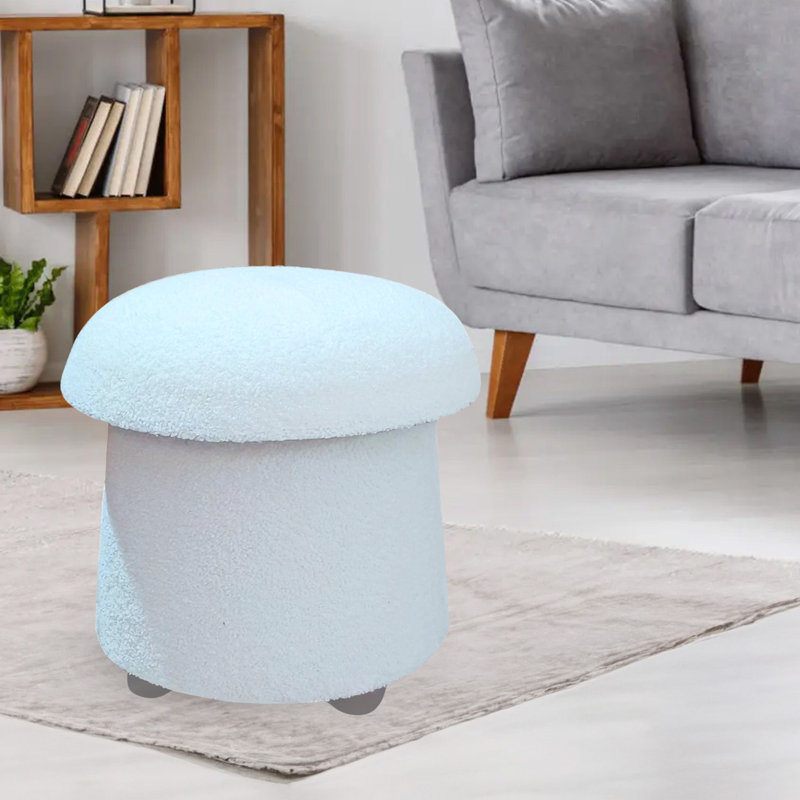  Tabouret de 17 po en tissu Sherpa rembourré avec rangement, Crème