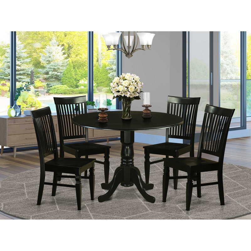 Ensemble de table à manger 5 pièces pour 4 personnes comprenant une table ronde avec Dropleaf et 4 chaises de salle à manger, noir