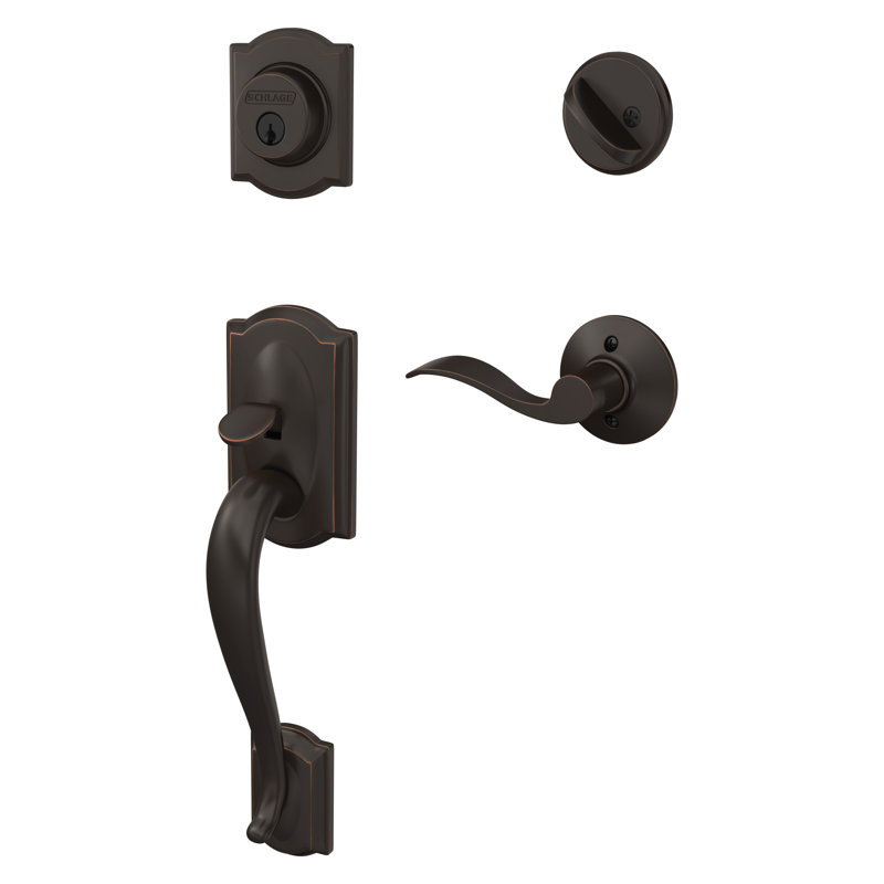 Ensemble de poignées Camelot avec pêne dormant, levier de porte décoratif et rosette, Bronze vieilli, Droite