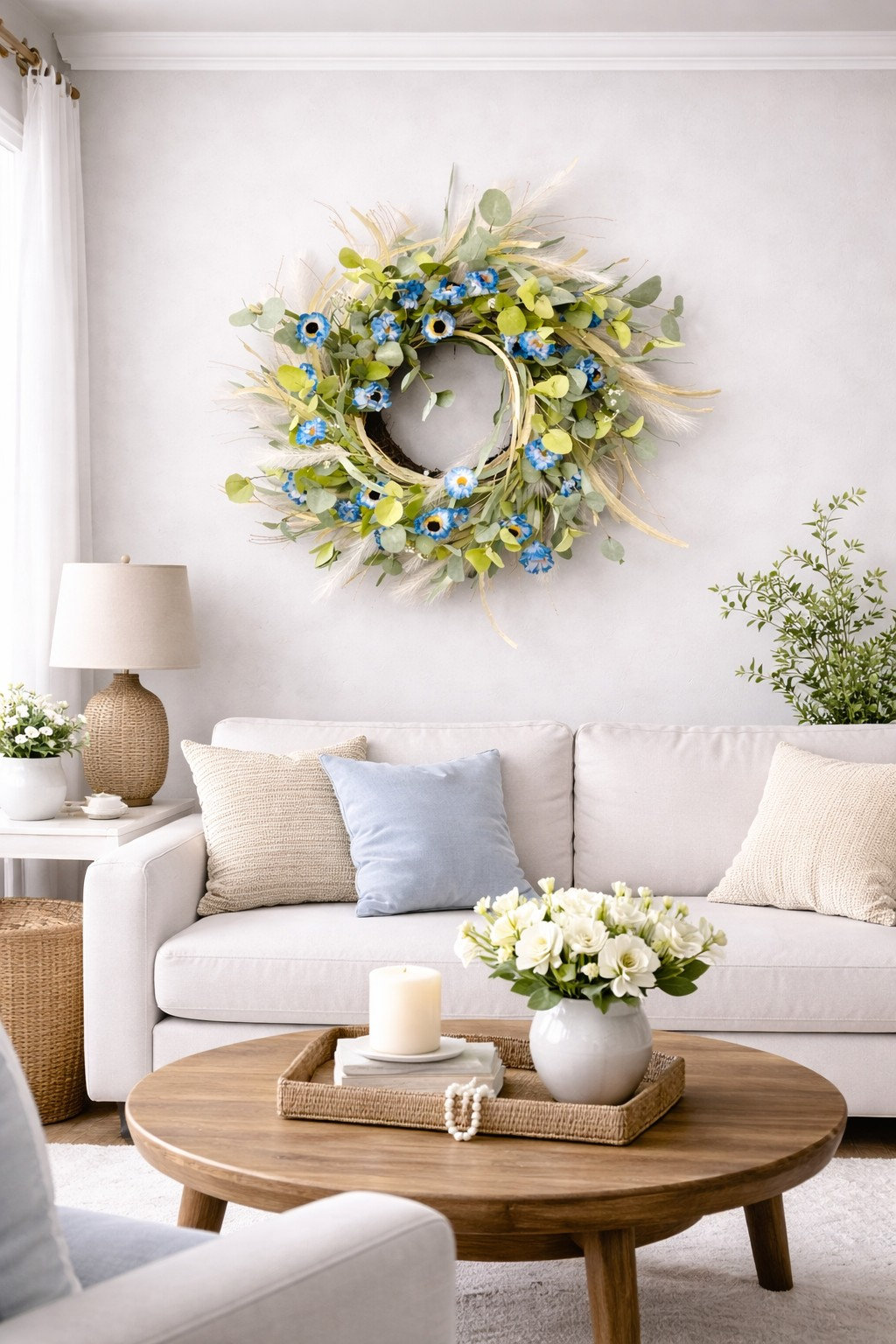 24" Handcrafted Eucalyptus Daisy No Holiday Wreath
