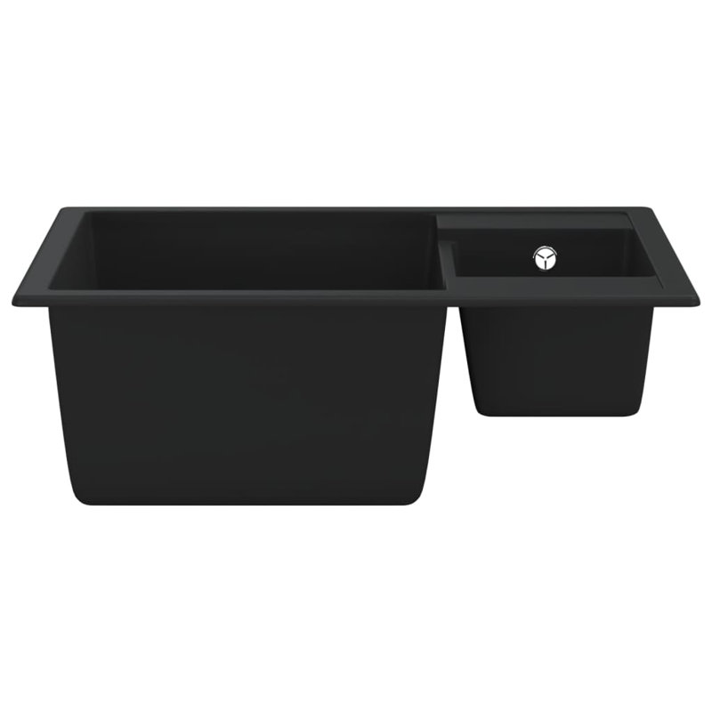 Belfry Kitchen Ashby 440mm W Double Bowl Stone Kitchen Sink with 1 Faucet Hole, Black