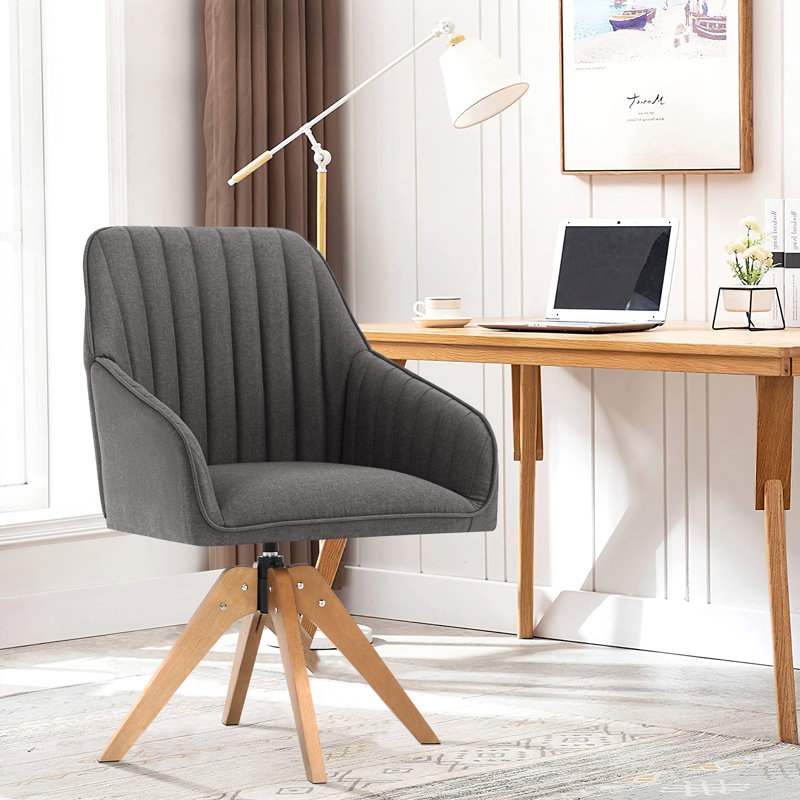  Fauteuil d'appoint pivotant rembourré, fauteuil en bois ergonomique en lin pour salon, chambre à coucher