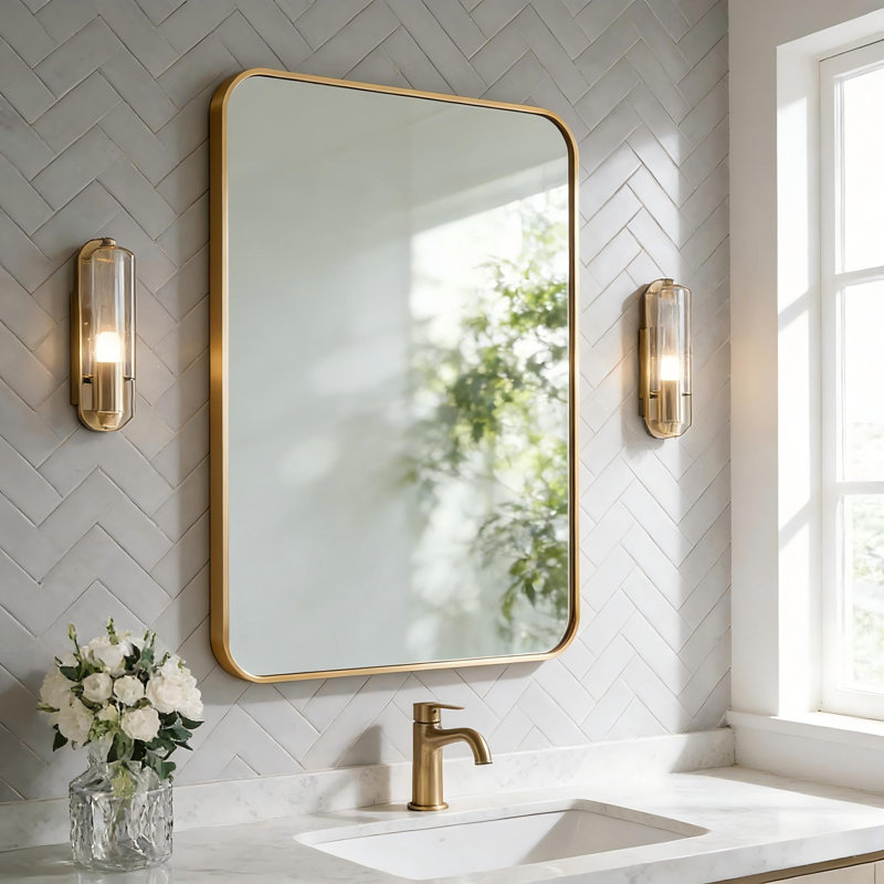 Mercedita Metal Rectangle Wall Mirror, 30" x 22", Gold