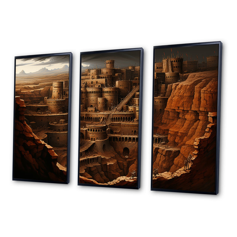 Abstrait Judaïsme Masada Fortress Mystery - Judaism Wall Art Living Room, Cadre flottant noir, H 28 po x l 36 po x P 1 po