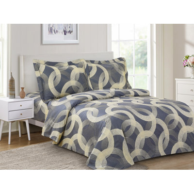 Ensemble de housse de couette 6 pièces en coton bleu foncé / jaune Sturminster