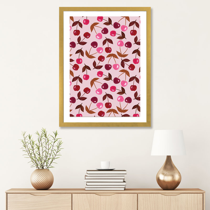 «Painted Cherries» par Jo Taylor - reproduction, H 32 po x l 24 po x P 1 po, Papier encadré doré, Blanc
