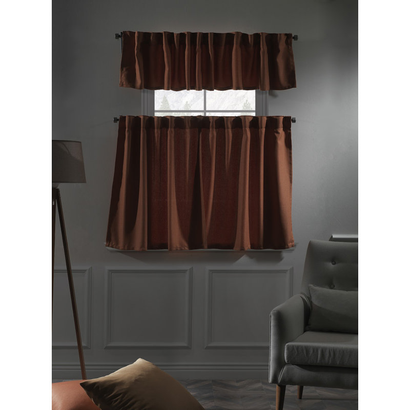 Decorative Kitchen Curtain And Valance,Caffe Curtains And Valance Set, Kitchen Curtains, 24" W x 40" L, Brick