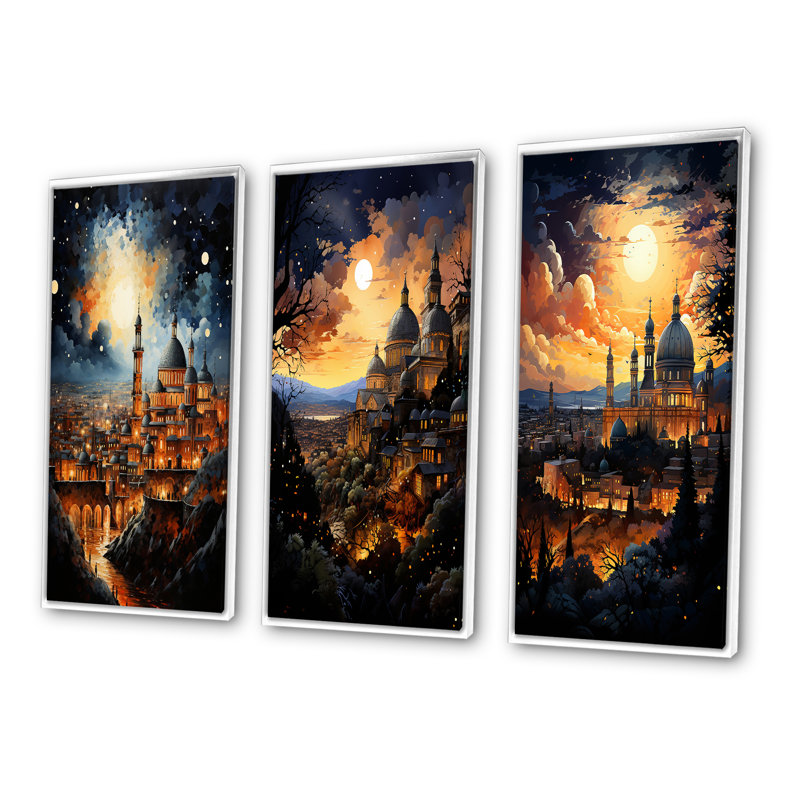 "Christianity Skyline The", 3 pièces sur toile, H 28 po x l 36 po, Cadre blanc