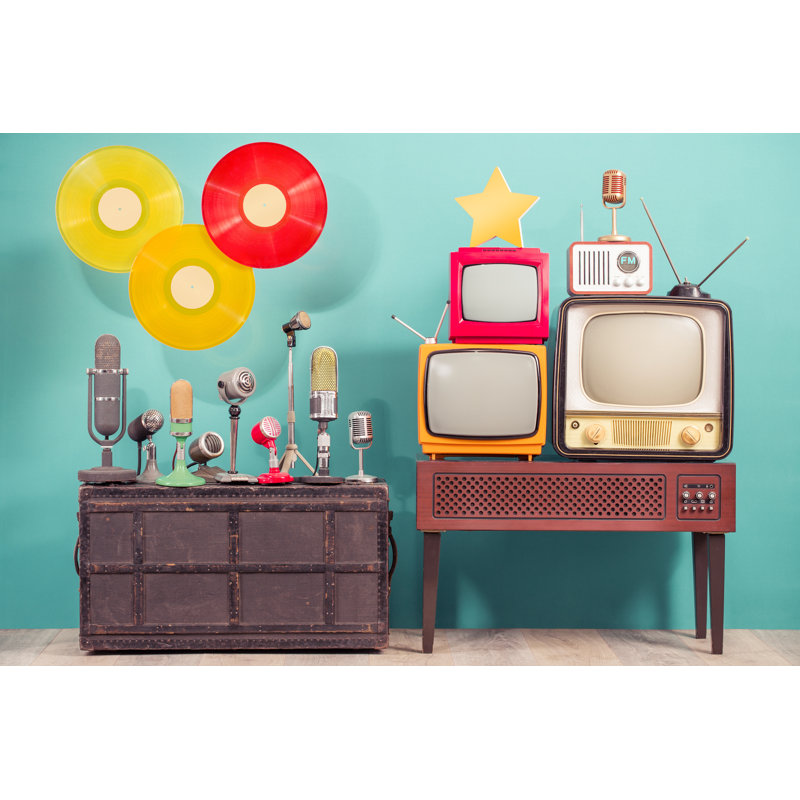 Retro Studio Microphones - Wrapped Canvas Print, 30cm H x 46cm W x 3.8cm D