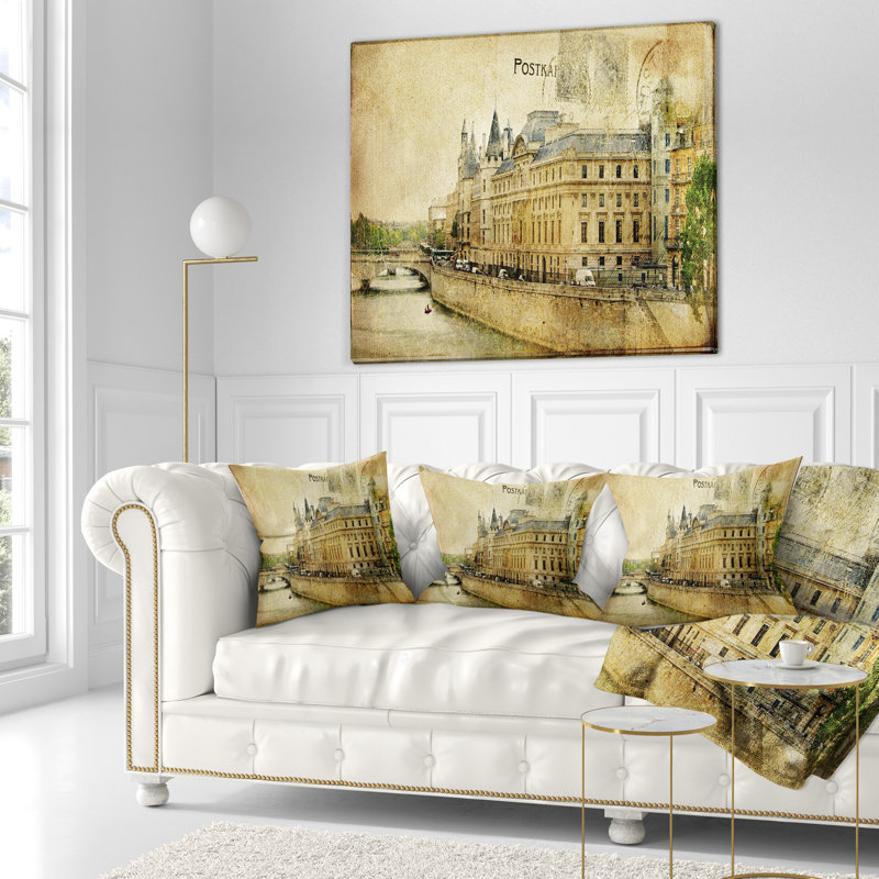 Old Parisian Cartes - Coussin imprimé paysage urbain