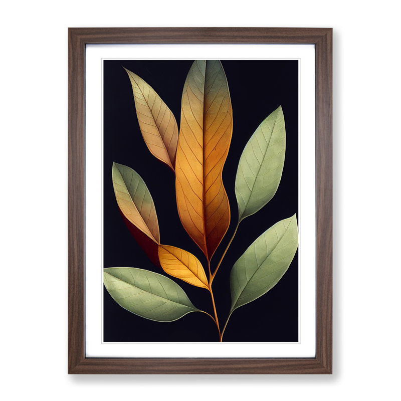 Pretty Leaves Art No.1 - Single Picture Frame Print, 64cm H x 46cm W x 2cm D, Walnut Framed