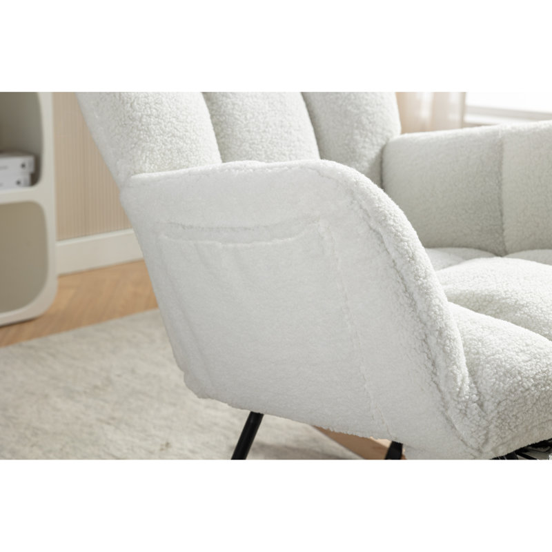 Chaise berçante en tissu Teddy, Blanc