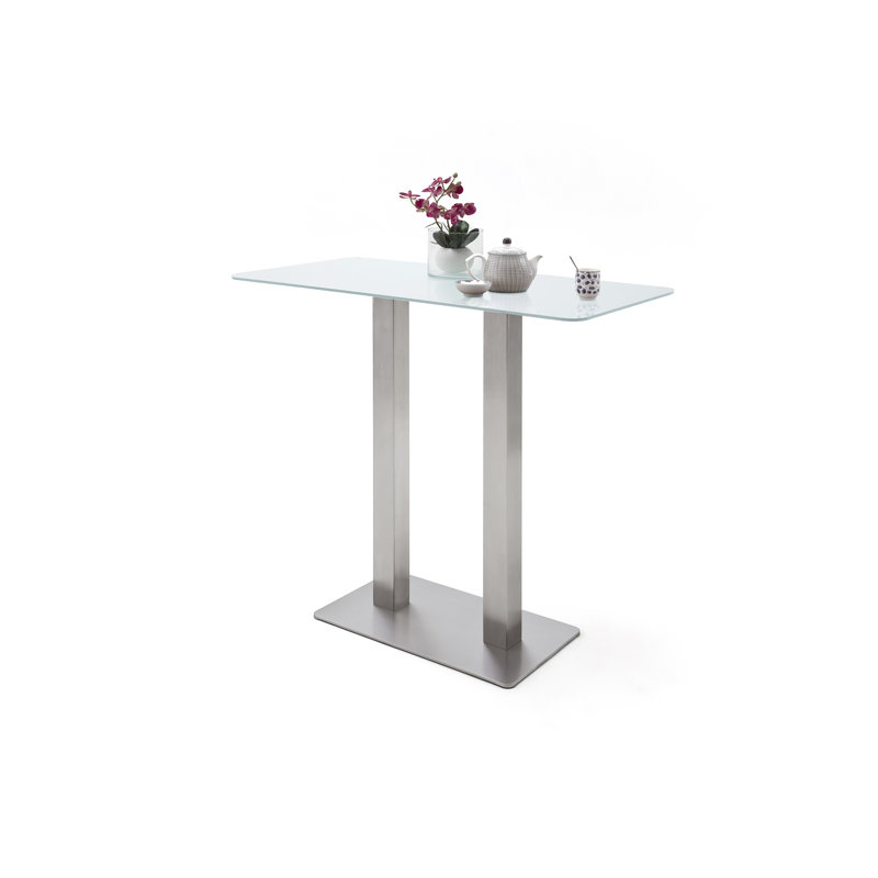 Michaella Glass Top Metal Base Dining Table, Pure white matt