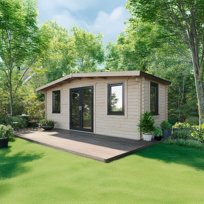 Powersheds 8 x 20ft Chalet Log Cabin, Doors Central - 44mm