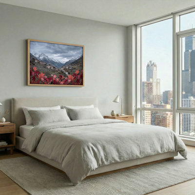 Ensemble de 1 tableau sur toile représentant un village de montagne