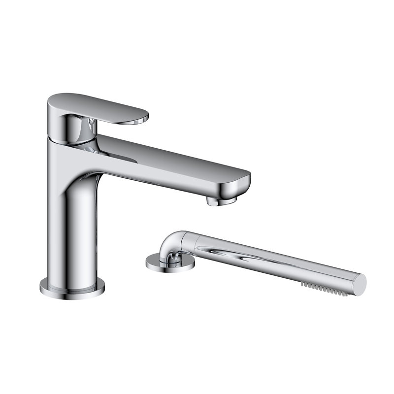 Robinet de baignoire à fixation sur le comptoir avec douche à main en chrome poli Satina, Chrome