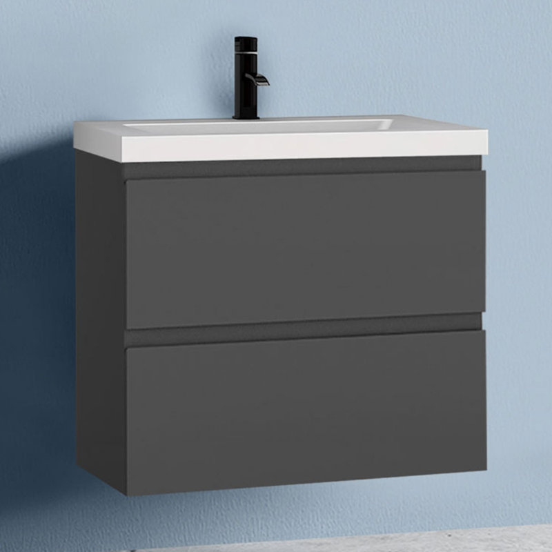 Cleburn 500mm Single Bathroom Vanity with Drop In Resin Basin, Black