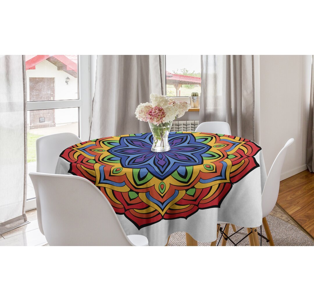 Runde Tischdecke, Boho Blumen, Regenbogen-Mandala, Mehrfarbig