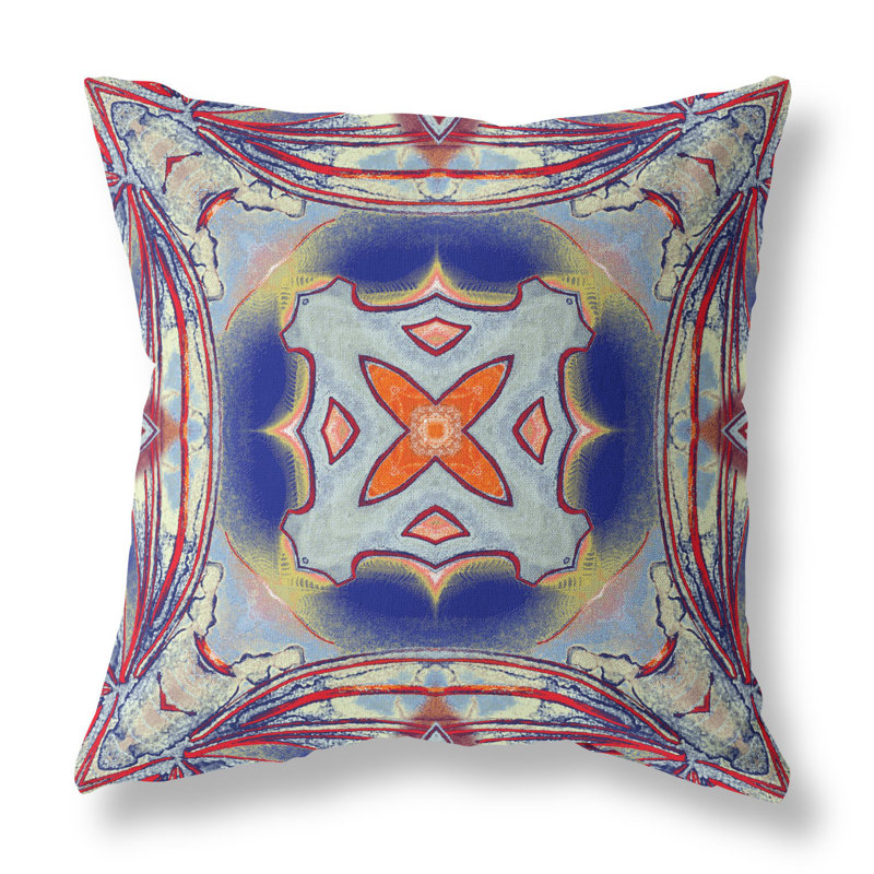 Coussin décoratif à fermeture à glissière 26 po, H 26 po x l 26 po, Gris, rouge, orange, géométrique, Jeté