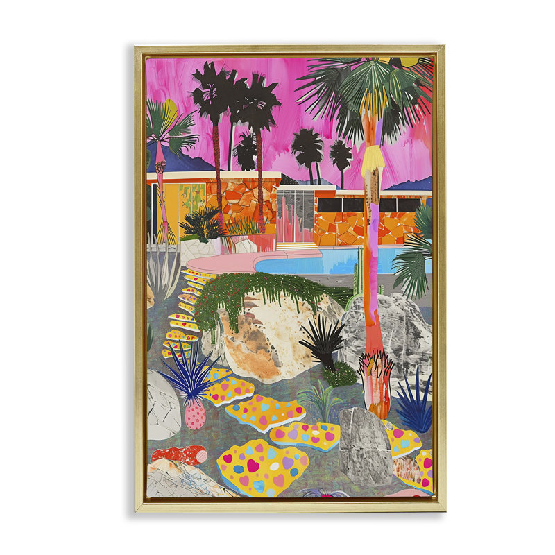 Toile flottante encadrée "Modern Modern Villa" par Jess Stempel, 25" H x 17" W, Cadre flottant métallique doré
