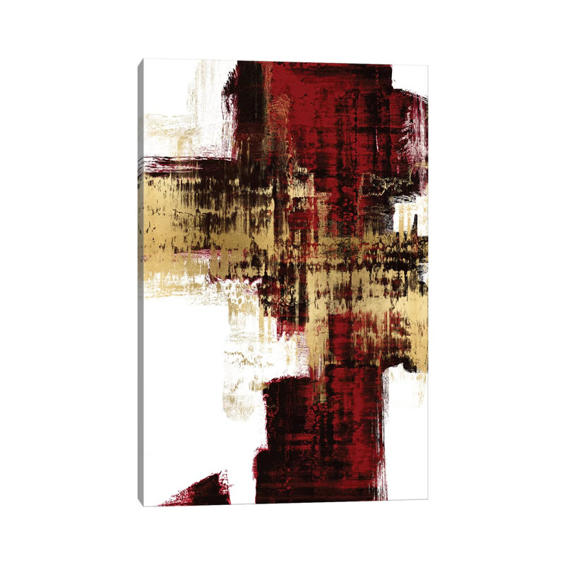 Reproduction d’art sur fond cinétique or sur rouge I par Alex Wise, H 40 po x l 26 po x P 1,5 po, Pas de tapis, Toile tendue