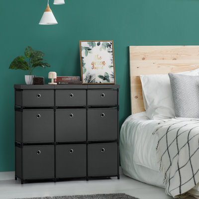 Rangement à 9 tiroirs avec bacs en tissu amovibles, armoire à grille beige et blanche