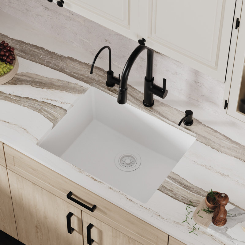 Évier de cuisine à simple cuve 24 3/8 po x 19 1/8 po Karran Quartz, Blanc