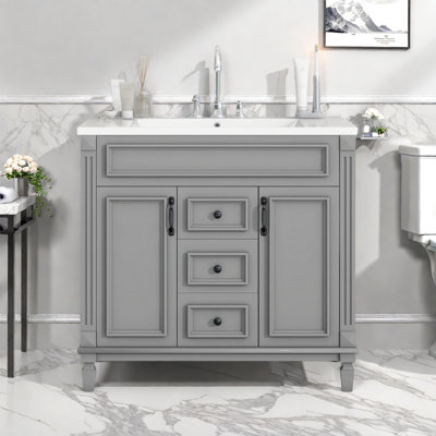 Meuble-lavabo 36 po sans lavabo supérieur, armoire seulement, armoire de rangement moderne avec 2 portes à fermeture douce et 2 tiroirs
