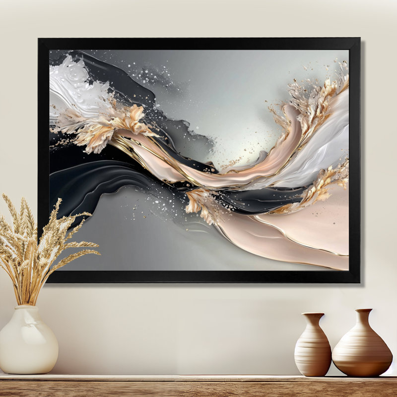 Décoration murale cascade chuchotant de fractale dorée et blanche IV - forêt, 12" H x 20" W, Black