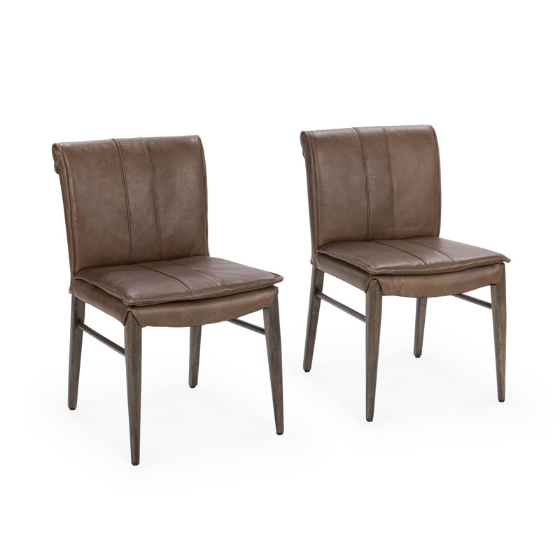 Mayer Genuine Leather Dining Chair Brownk Set of 2