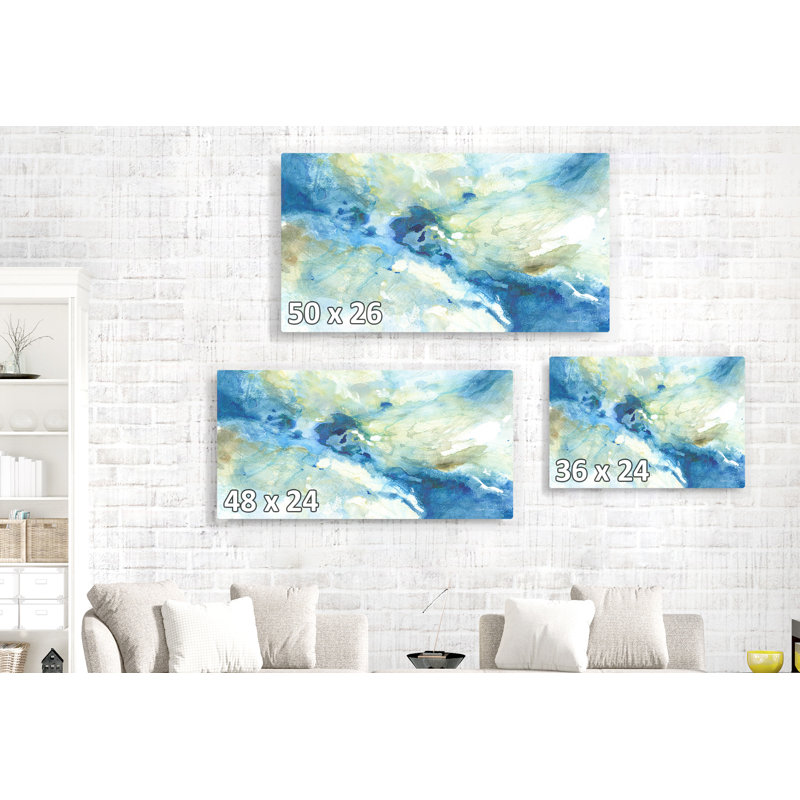 Blue, Gold, Green, Abstract, Watercolor, Indigo, Teal, Cyan, Cream, 16" H x 24" W x 1.5" D