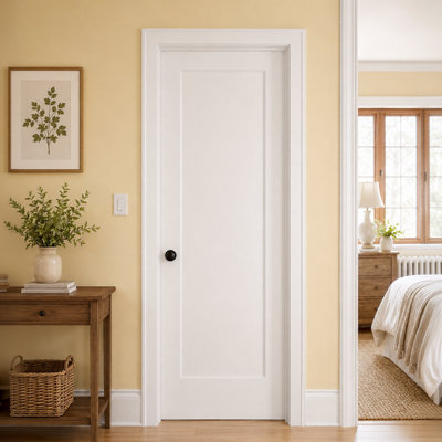 30" x 80" White Primed 1-Panel Shaker Solid Core Manufactured Wood Trimmable Trimmable Interior Door Slab, 1-3/8" Thick, Without Frame and Hardware Kit