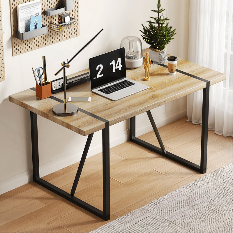 55" Rustic Industrial Dining Table For 4–6 People, Thick Engineered Wood Top With Black Metal Legs, Rectangular Kitchen & Living Room Table