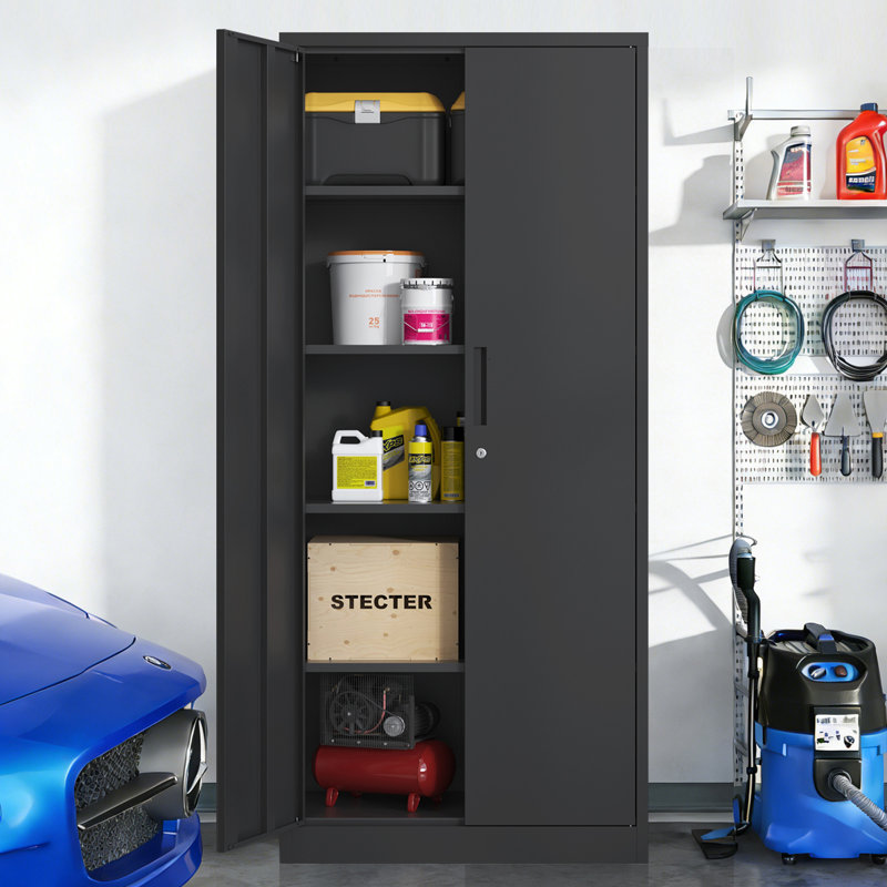 35.4'' Wide 4 - Shelf Storage Cabinet, Metal Office Cabinet With Adjustable Shelves And Lockable Door, Black