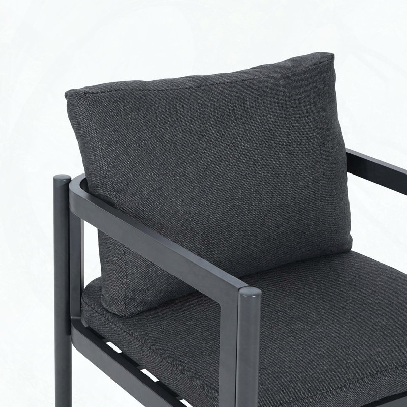 Set of 2 All-Weather Grey Aluminum Dining Chairs with Grey Cushions, 300lbs Capacity, Gray Cushion/Black Frame