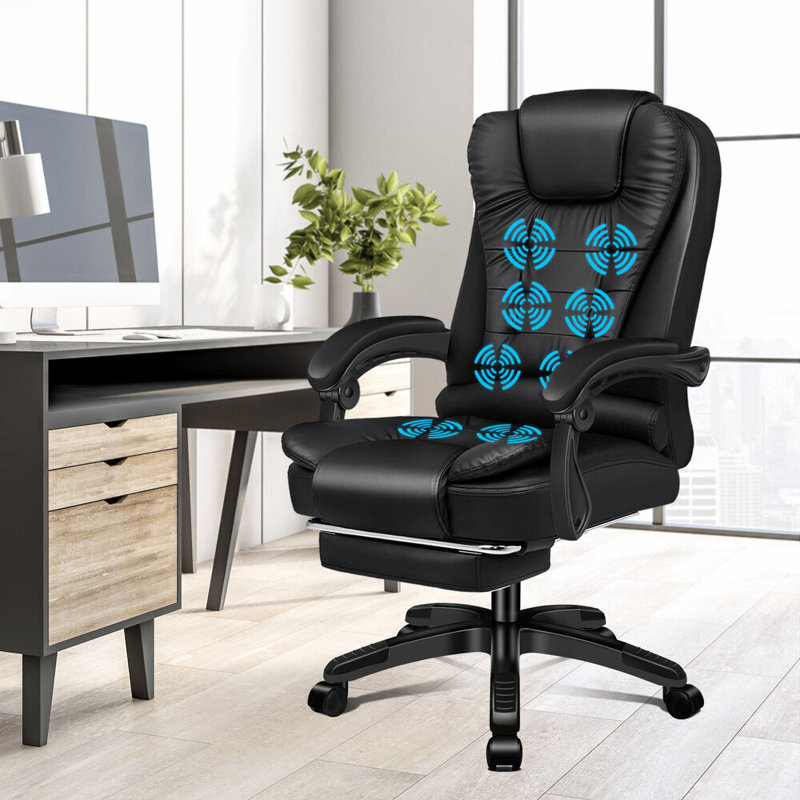 Rebrilliant Executive Chair with Headrest, Fabric, Black, Black