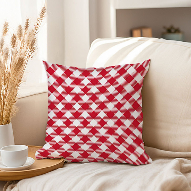 Abstract Red Plaid Pattern IV Modern, 18"H x 18"W