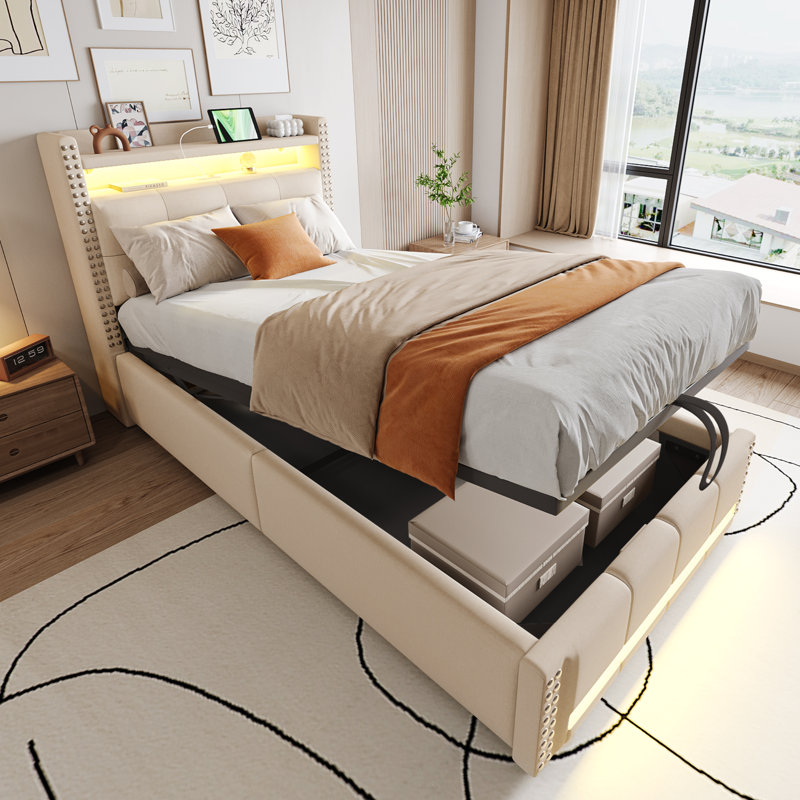 Upholstered Bed, Beige