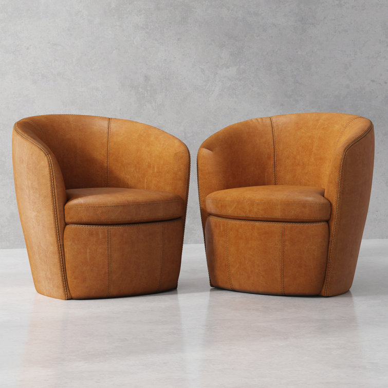 Brooksley Top Grain Genuine Italian Leather Swivel Barrel Chair (Set of 2)