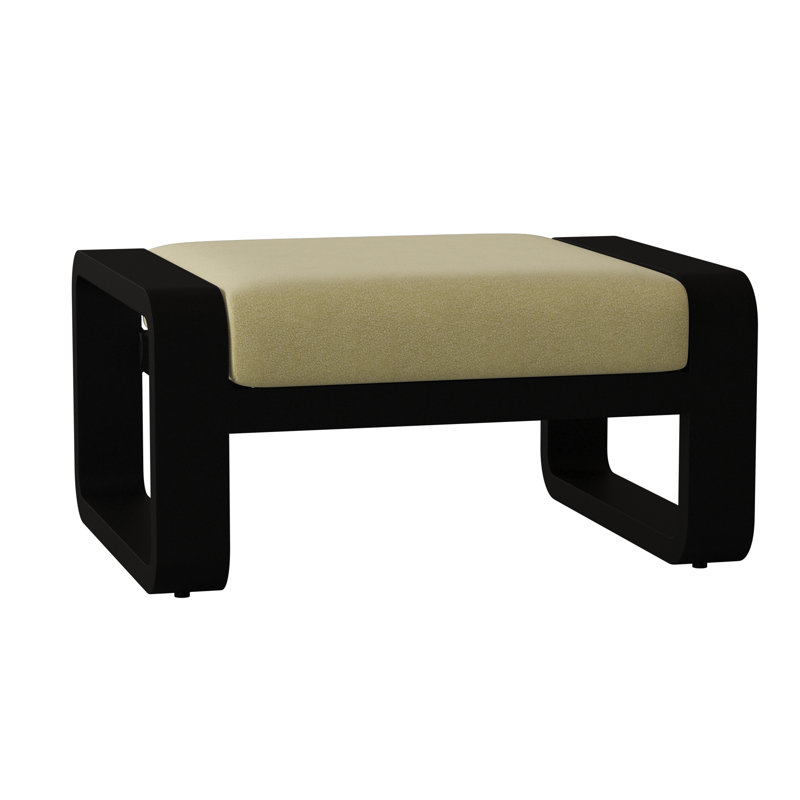 Vale Outdoor Ottoman, Textured Black, Canvas Heather Beige Sunbrella® Canvas