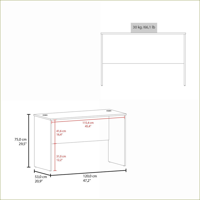 Bureau d'écriture, H 30 po minimaliste | Blanc | Bois d'ingénierie