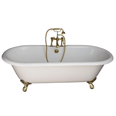 68 " L x 30 " W Freestanding and Mounting / Installation Required Soaking Cast Iron Bathtub with Faucet