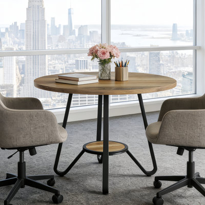 31.5-Inch Small Round Conference Table For 2-4, Industrial Meeting Table For Conference Room