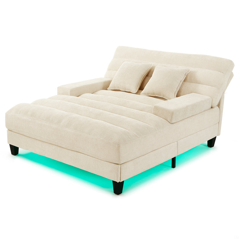 Chaise longue Canapé-lit rembourré en chenille de 57,1 po, Beige